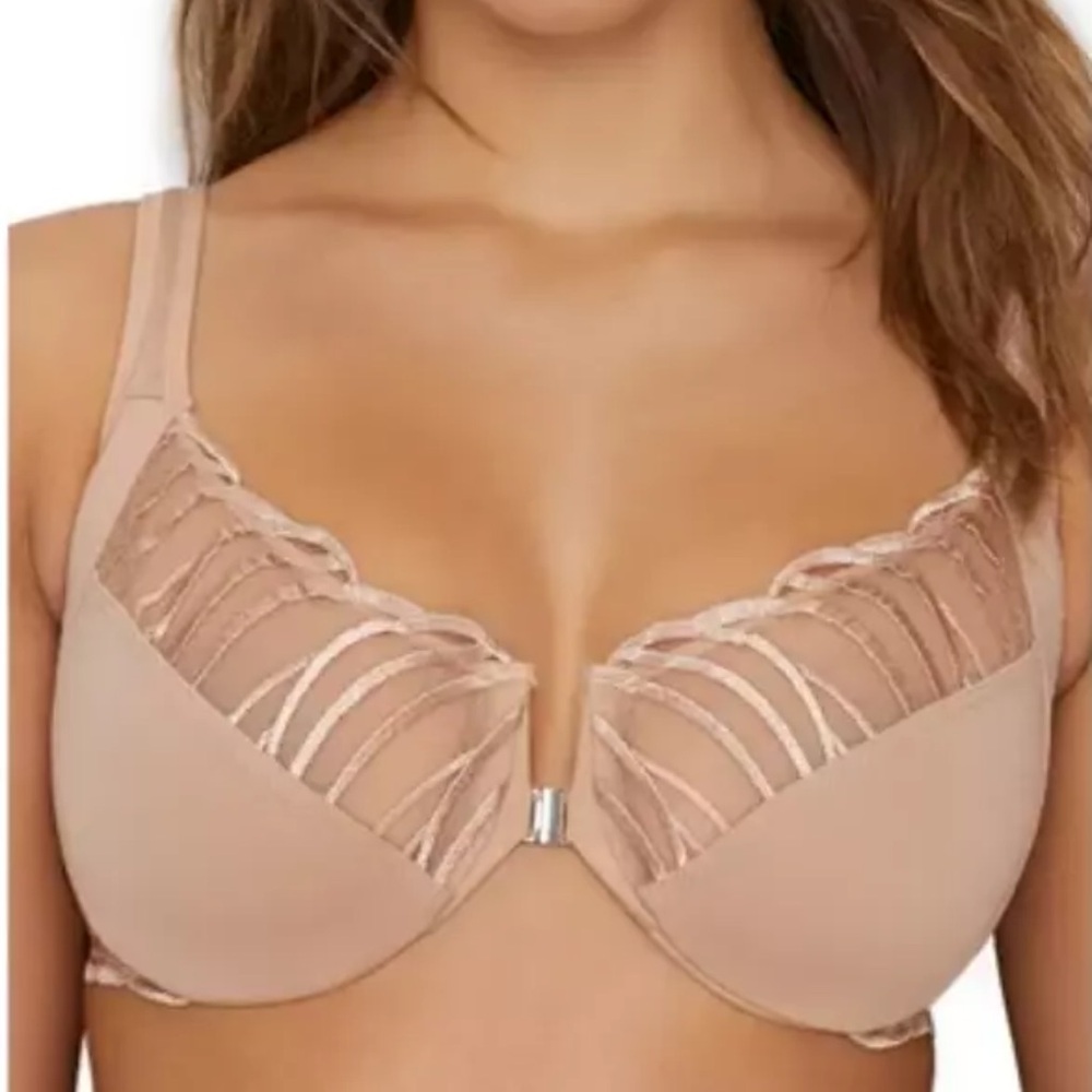 Paramour Felina Angie Full Figure Front close minimized bra beige 44D 44 D NWT